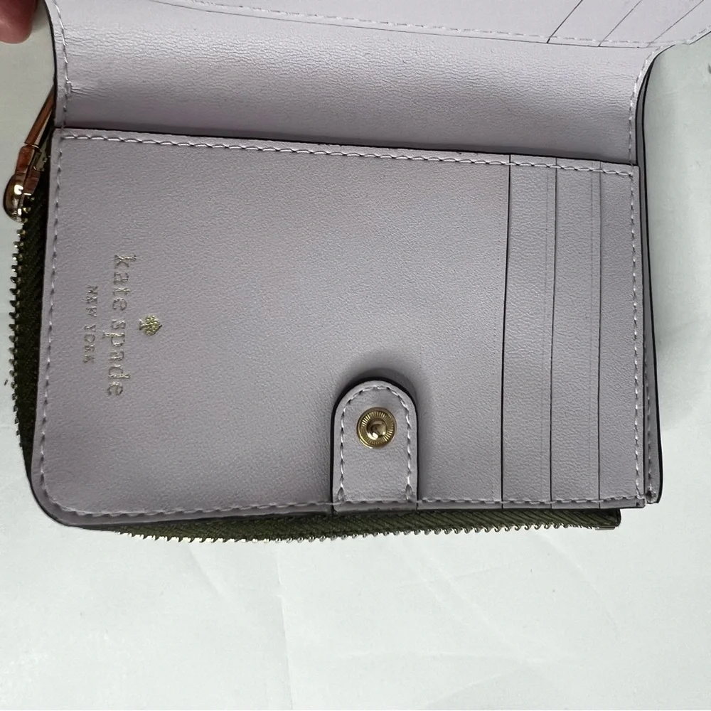 Kate Spade Small L-zip Wallet Green Gold Hardware Snap Closure Pinmount Logo